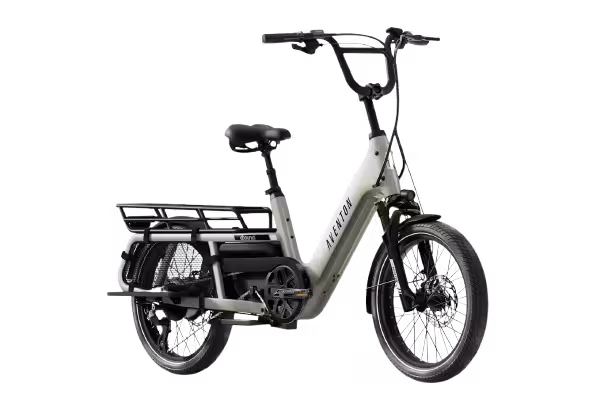 Aventon Abound LR (long rack) step-thru electric bike finished in Sage: side-back view