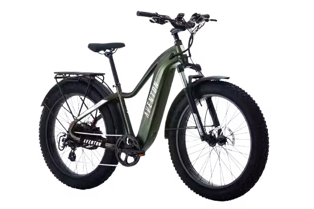 Aventon Aventure 2 step-over electric bike finished in Camouflage: side-front view