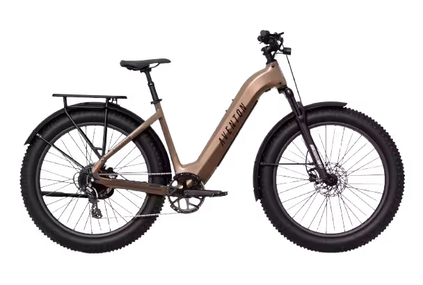 Side view of Aventon Aventure 3 step-thru electric bike finished in Java