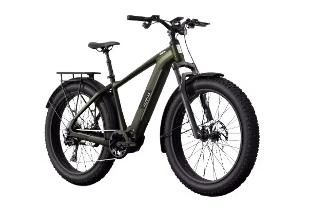 Aventon Aventure M mid-drive step over electric bike finished in Camouflage: side-front view