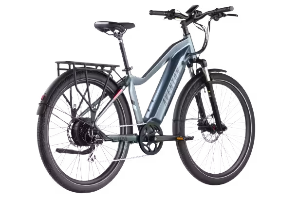 Aventon Level 2 step over electric bike finished in Glacier: side-back view