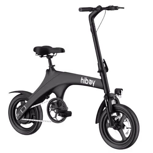 Hiboy C1 Folding Electric Bike finished in Black: front viewed from the drive side