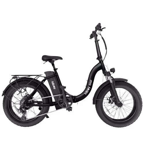 Hiboy model EX6F folding electric assist ebike finished in black, viewed from the drive side