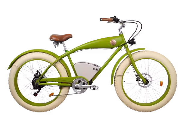 Rayvolt Beachin Classic Cruiser Electric Bike finished in Green: side view