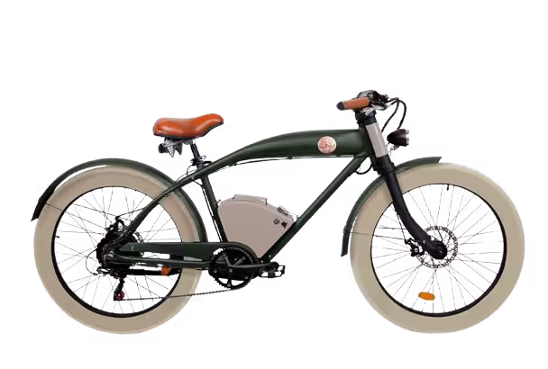 Rayvolt Clubman Electric Bike finished in British Racing Green: angled view