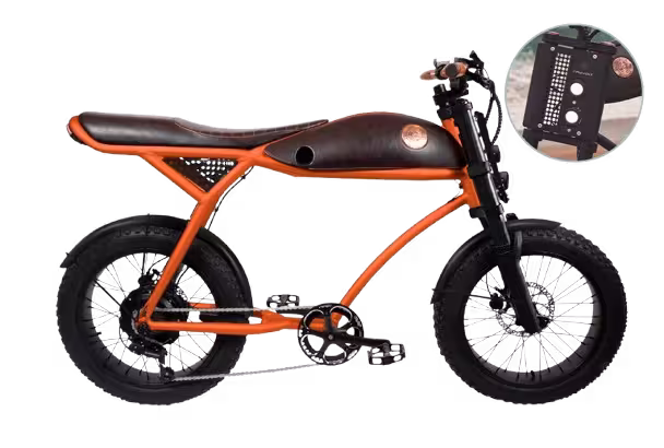 Rayvolt Ringo Two-Seater Urban Moto-Style Electric Bike finished in Orange, side view