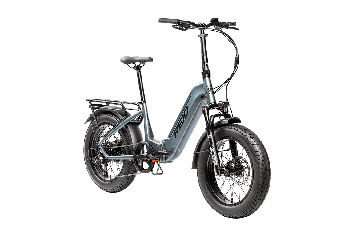 Reid eMetro+ MY26 folding electric bike in Grey, angled view