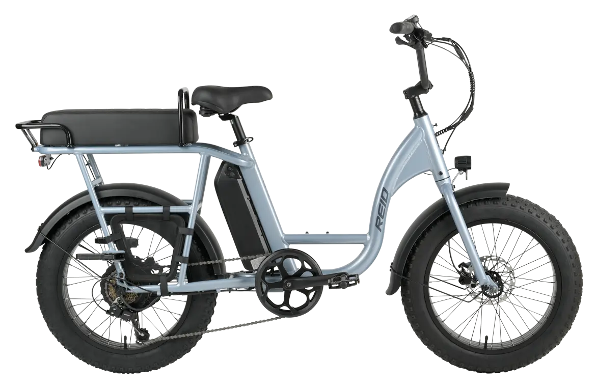 Grey Reid Let's Moto USA 500W electric bike, side view
