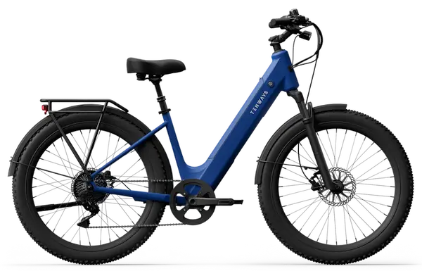 Tenways Wayfarer electric bike in blue, drive side view