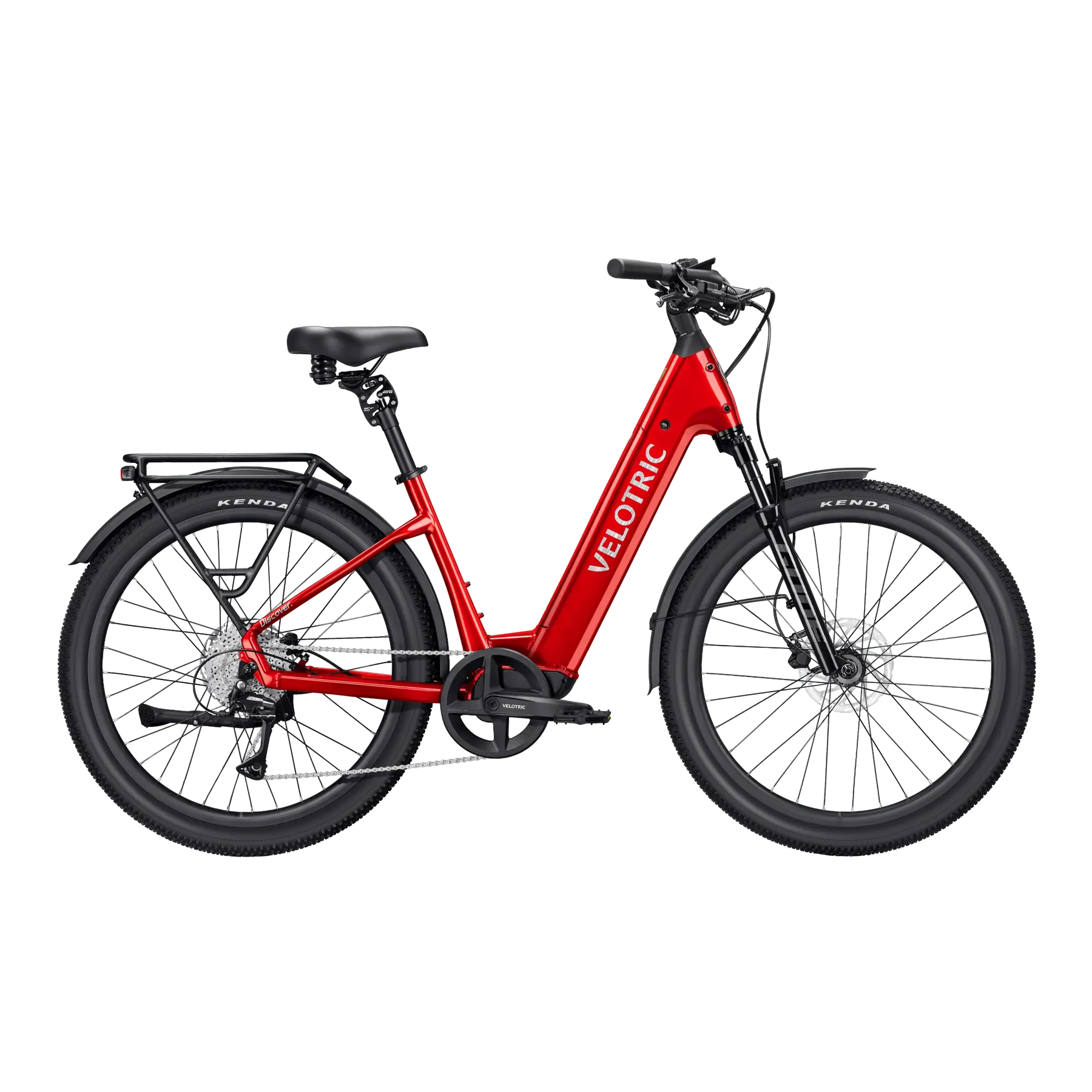 Cherry Crimson Velotric Discover 3 commuter electric bike, side view