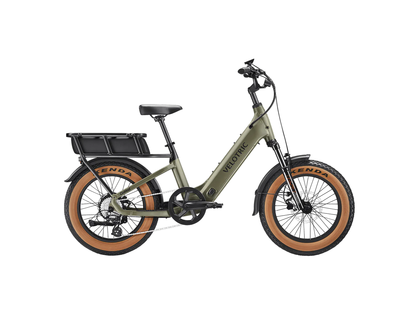 Velotric GoMad Cargo/Utility Electric Bike in Sage, drive side view