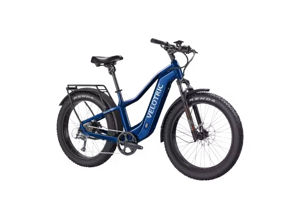Velotric Nomad 2 Full Suspension Step-Over Fat Tire Electric Bike finished in Medium Blue: side-frontview