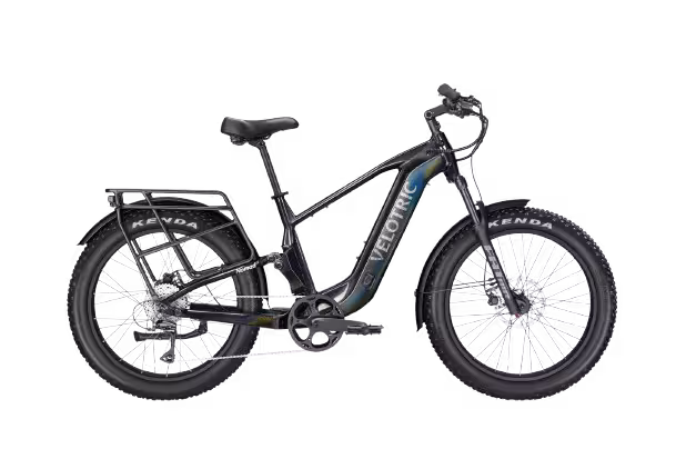 Velotric Nomad 2x Full Suspension Step-Over Fat Tire Electric Bike finished in Obsidian: side view