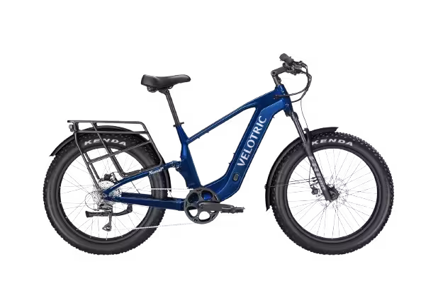 Velotric Nomad 2x Full Suspension Step-Over Fat Tire Electric Bike finished in Royal Blue: side view