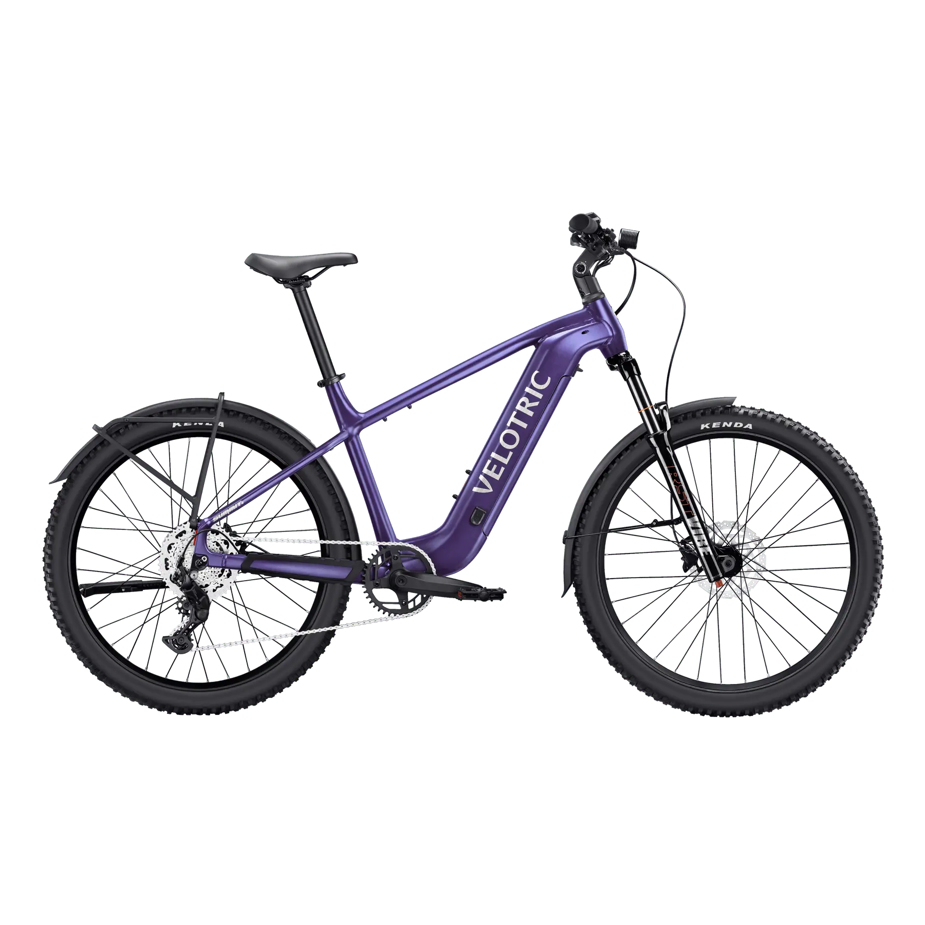 Galaxy Purple Velotric Summit 2 step-over electric bike, side view