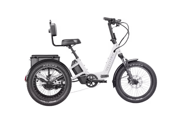 Velotric Triker Step-Thru Folding Electric Trike finished in Pearl White: side view